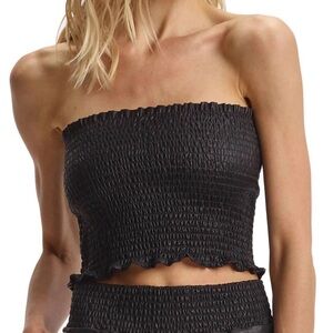 Commando Faux Leather Smocked Tube Top in Black - NWT